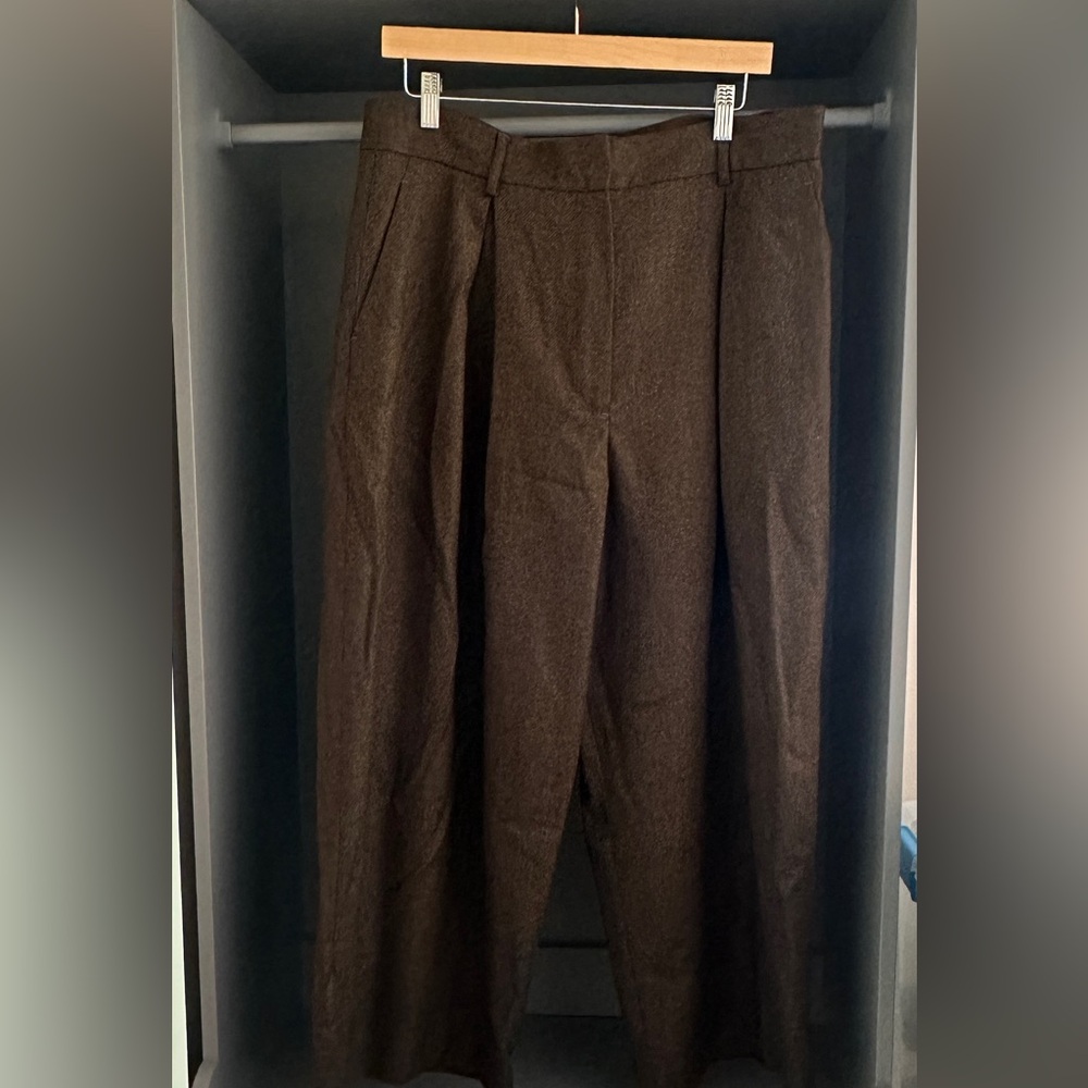 TOAST cropped wide leg 100% wool pants brown herringbone size 16 NWOT